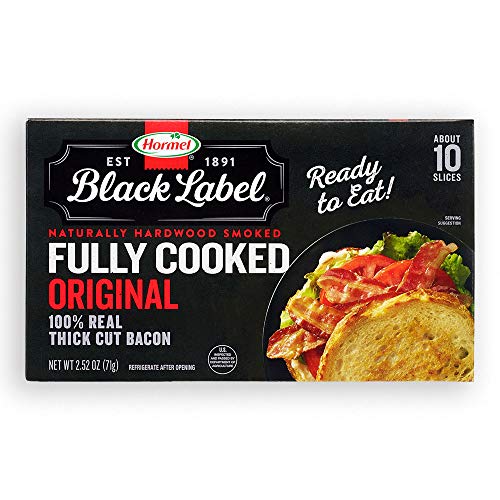 HORMEL BLACK LABEL Thick Cut, Fully Cooked Bacon for Ready to Eat Meals, No Refrigeration Needed, Gluten-Free, 2.52 oz Cooked