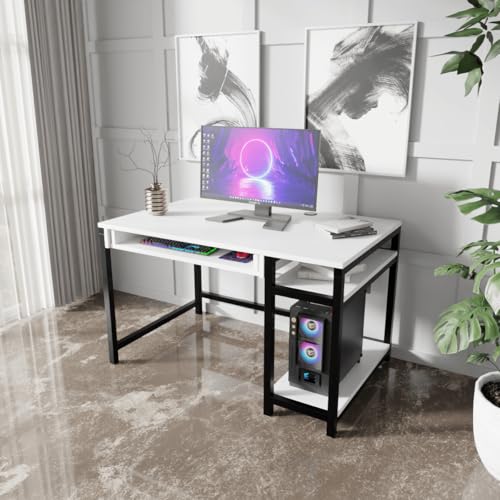Image of Riyan Luxiwood Carter Computer Table with or Without Keyboard Tray I Made MDF I Large Study Table Size 120x60x75 Cm (with Keyboard Tray, White)
