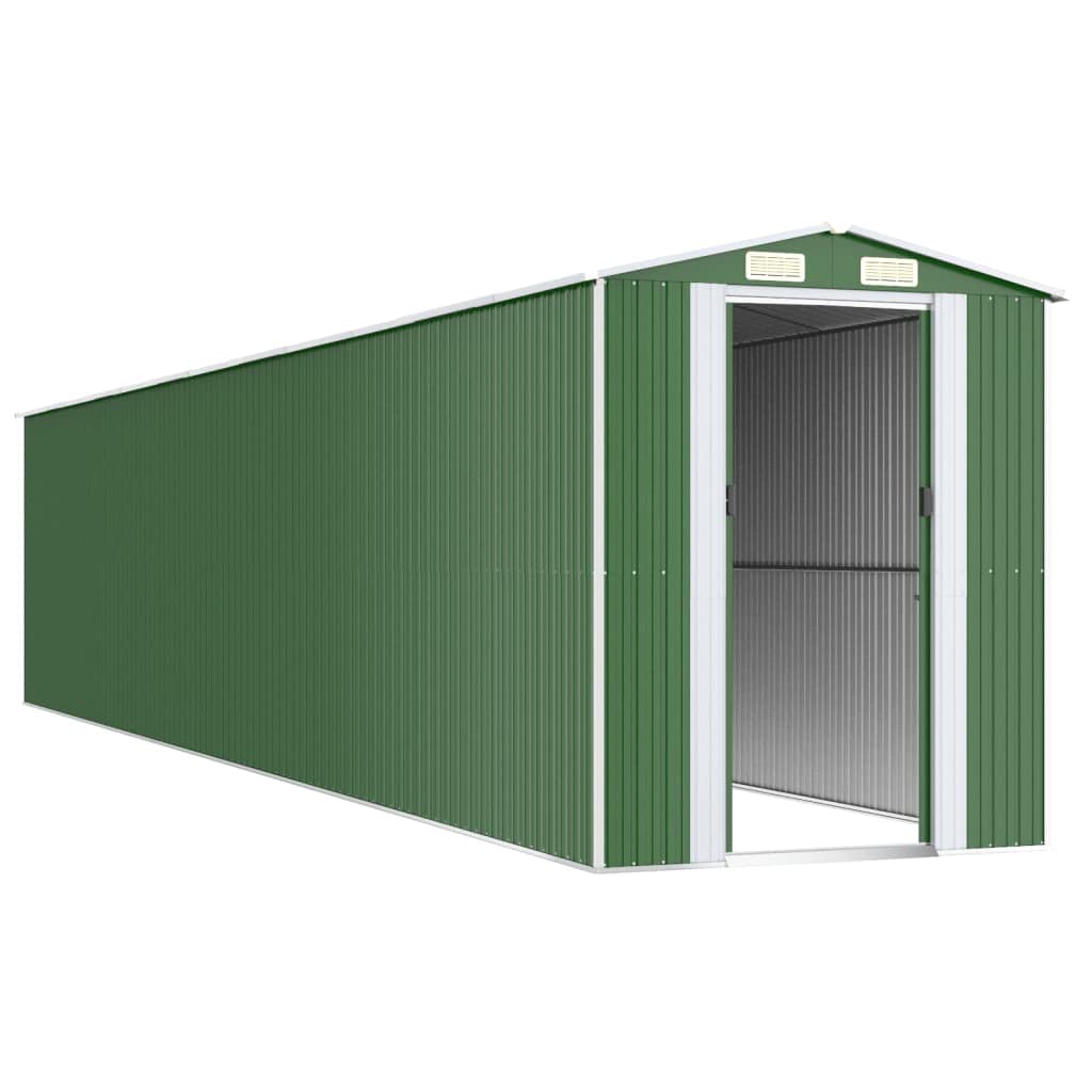 Abri de jardin en acier galvanisé vert 192 x 1021 x 223 cm, abri de rangement extérieur avec doubles portes coulissantes, organisateur d'outil ventilé pour jardin, équipement de terrasse