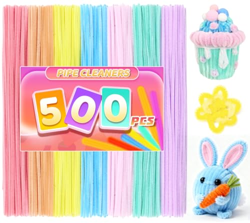 Image of Praisebank Pipe Cleaners,500pcs Macaron Color Chenille Stems for DIY Projecets, Arts & Crafts Supplies for Festival Party Decorations