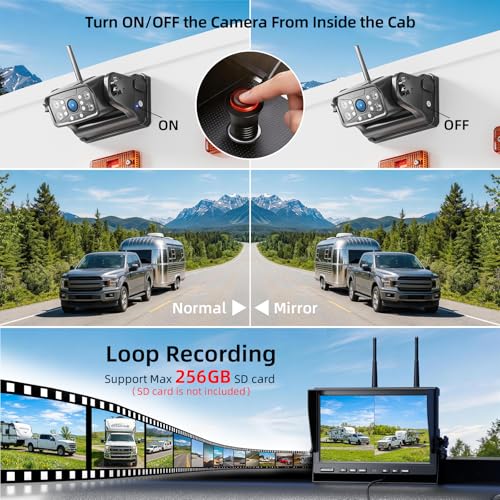 Image of 3 Magnetic Wireless Backup Camera with HD 1080P 10 inch DVR Monitor, 1-Rear View 2-Side View Cameras Wireless System for RV Trailer Trucks, Built-in 9600mAh Battery,Night Vision,Recording- ZEROXCLUB BC103