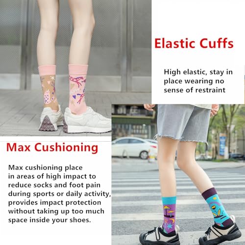 Repaly Womens Aesthetic Socks, Cute Cozy Crew Socks, Casual Athletic Hiking Socks(Light blue,5 pairs)