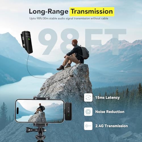 Image of UTECTION by VOOK Wireless Mic with AI Noise Cancellation - Clip-On Collar Mic for iPhone & Android | 40H Battery, 30m Range, Type-C Charging | Mic Wireless for YouTube, Vlogging & Video Recording