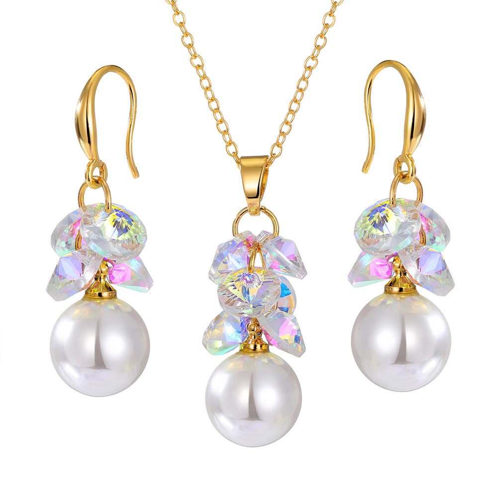 FDEETYFloral Crystal Pearl pendant Necklace Earrings Jewelry Collection Elegant Bridal Wedding Accessories