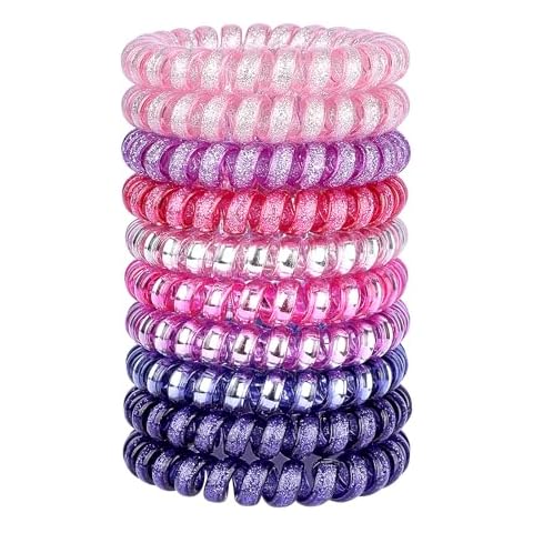 JessLab Spiral Hair Ties, 10 Pcs Traceless Phone Cord Hair Ties Spiral Bracelet Plastic Coil Hair Ties Ponytail Holders No-Damage Hair Accessory for Girls Women Ladies, Color Assorted, Set 36 Cover