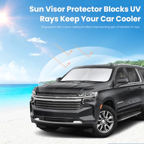 Sunshade for Suburban Windshield Sun Shade Custom Fit 2021-2023 2024 2025 Chevy Chevrolet Suburban Accessories Foldable Front Window Shield Cover Sun Visor Protector Block UV Rays Keep Car Cooler