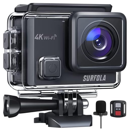 Surfola Cámara Deportiva 4K 30FPS, Videocámara WiFi de 20MP, Cámara Subacuática 40M con Micrófono, Mando a Distancia, EIS Antivibración, Batería 2x1050mAh, Varios Accesorios SF230