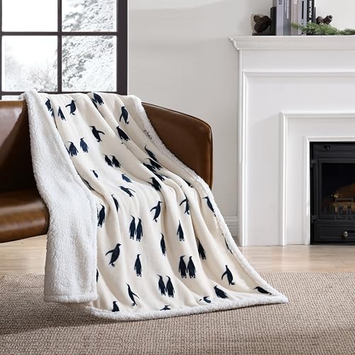 Image of Eddie Bauer - Throw Blanket, Ultra-Soft Plush Blanket with Faux Shearling Popcorn Fleece Reverse, Oversized Bedding for Couch or Bed (Emperor Penguin Blue, 50 inch x 60 inch)