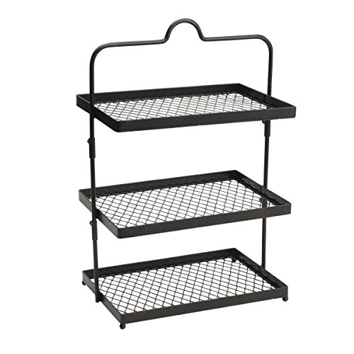 Gourmet Basics by Mikasa Sierra Adjustable Metal Buffet Stand with Removable Acacia Serving Trays, Antique Black