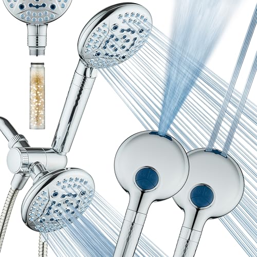AquaCare High Pressure 6-way Dual Shower Head Combo with Built-in...