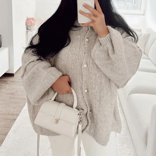 Women Chunky Cardigan Sweaters Winter Button Down Lantern Sleeve Sweater Jackets Y2K Wool Knit Coats Outerwear3