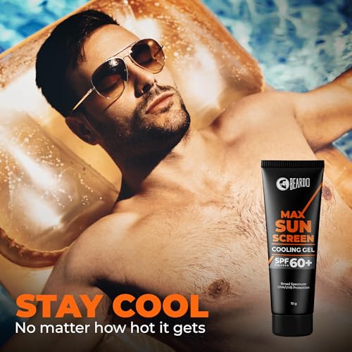 Image of Beardo Max Cooling Gel Sunscreen SPF 60+ PA++++|UVA /UVB Protection | No White Cast |Ultra Lightweight Texture | Non-Greasy |Sunscreen for Men-10g