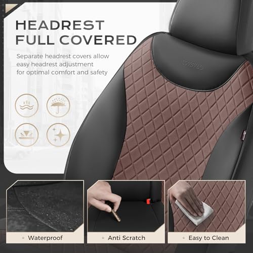 Image of Coverado Car Seat Covers Full Set, Leather Seat Covers for Front and Back Seat, Waterproof Car Seat Protectors with Splicing Design, Automotive Seat Cushions Universal for Most Cars, Black & Coffee