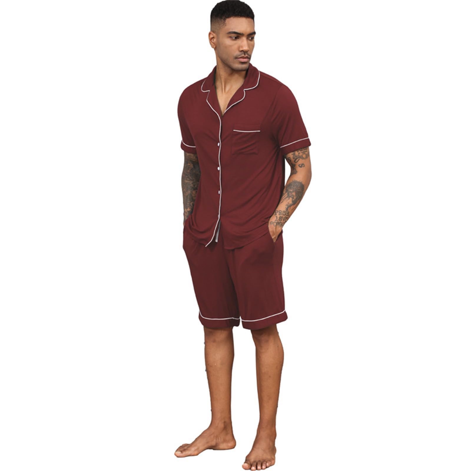 Pigiama Uomo Raso Stampato Corto Estate Casual | Pigiama Uomo Raso Stampato, Design Moderno e Morbido, Completo Leggero per Estate e Tempo Libero