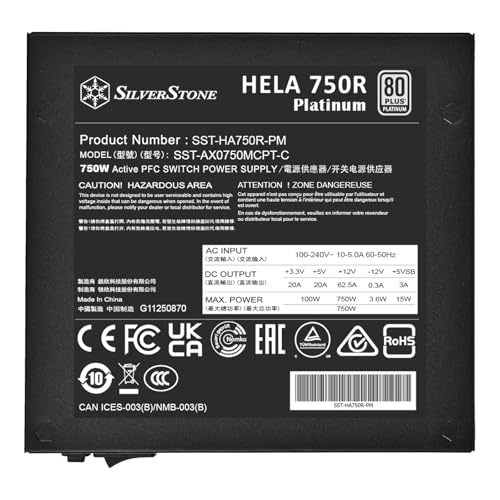 Image of SilverStone Technology HELA 750R Platinum 80 Plus Platinum 750W ATX 3.1 Power Supply, SST-HA750R-PM