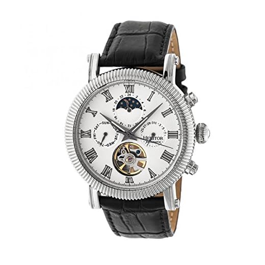 HERITOR Automatic Men's 'Winston Semi-Skeleton' Automatic Movement Stainless Steel and Leather Watch, Color:Black (Model: HERHR5201)