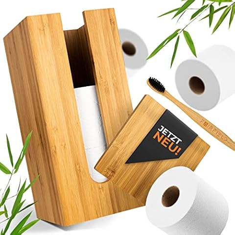 Toilettenpapier Aufbewahrung aus Bambus mit Deckel | 3 Rollen (auch extra große) | hygienische Oberfläche | Bad WC Klopapier Aufbewahrung | Badezimmer Ersatzrollenhalter inkl. GRATIS Bambusprodukt Cover