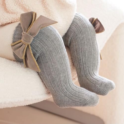 Image of 4-Pack Baby Girls Knee High Socks Infants Toddlers Bow Knit Socks Cotton Tube Ruffled Stockings