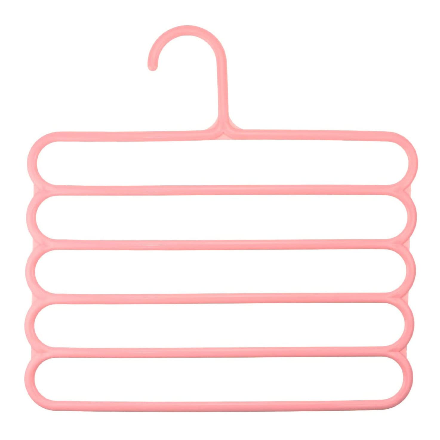 Ousyaah Pants Hangers 5-Layer Space Saving, Plastic Clothes Clothes Pant Hangers Closet Organizer for Pants Jeans Trousers Scarves Slack (Pink, 1)