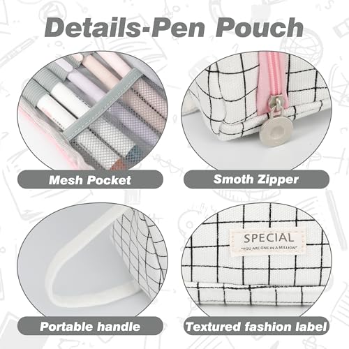 Image of Zzrywuty Big Pencil Case Pouch Large Capacity Soft Quilted Pen Bag for Teens Girls Adults Student Simple Stationery Bag School College Office (White Checkered)