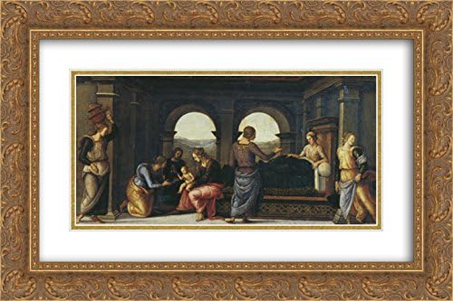 Pala di Fano (Natividad de María) 24 x 16 pulgadas, marco adornado dorado y museo doble mate impresión por Pietro Perugino