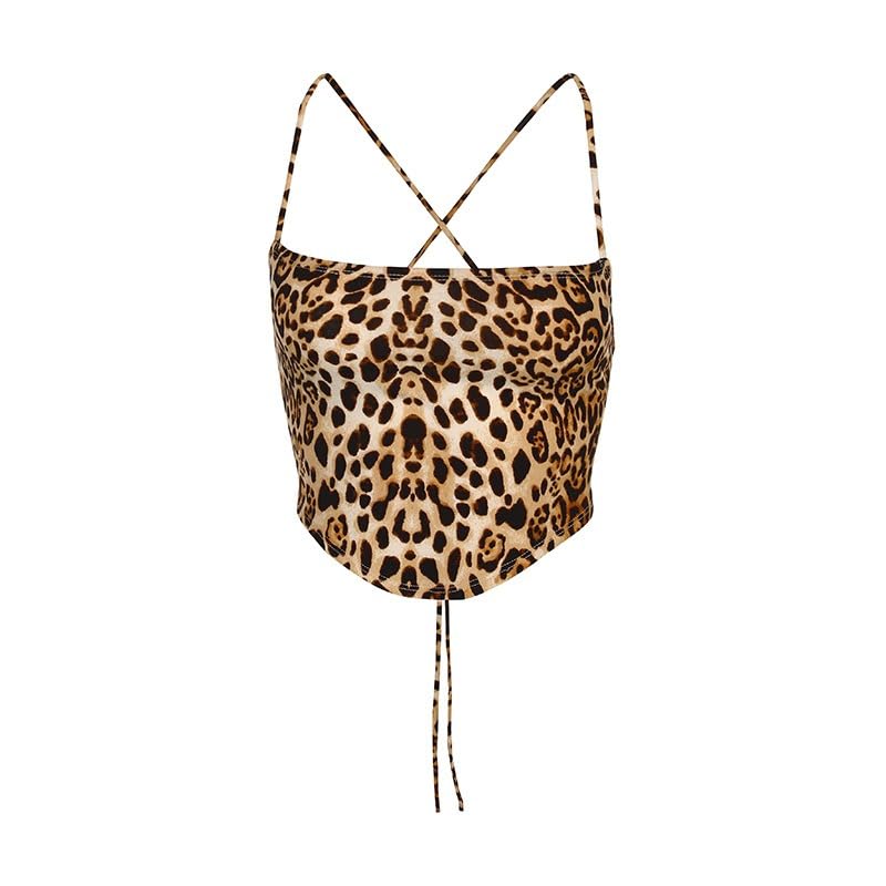 Backless Top Leopard Bandana Y2K Crop Tops for Women Trendy Criss Cross Strappy Camisole4