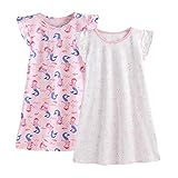iMOONZZZ Mädchen Nachthemden Flatterärmel Nachtwäsche, Baumwollsleeves, Weicher und Komfort Nachthemd Pyjama, für Mädchen 3-10 Jahre (Einhorn+Meerjungfrau,6-7 Jahren)