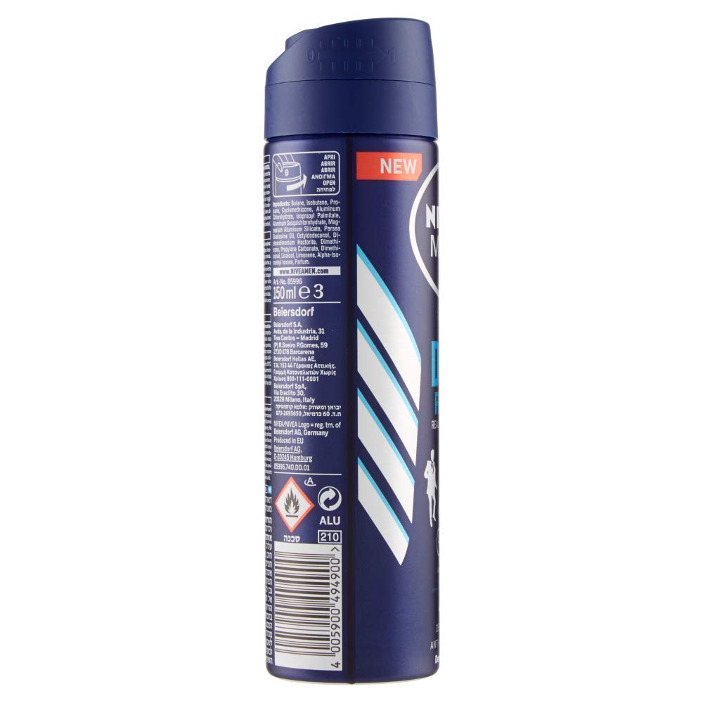 NIVEA MEN Dry Fresh Spray Desodorante 6 x 150 ml, Hombre con Fórmula Dual Active, Antitranspirante para 48 h de Frescor Intenso