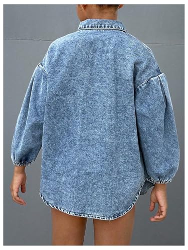 Floerns Girl's Y2k Denim Jacket Bishop Sleeve Button Down Baggy Jean Trucker Jacket3