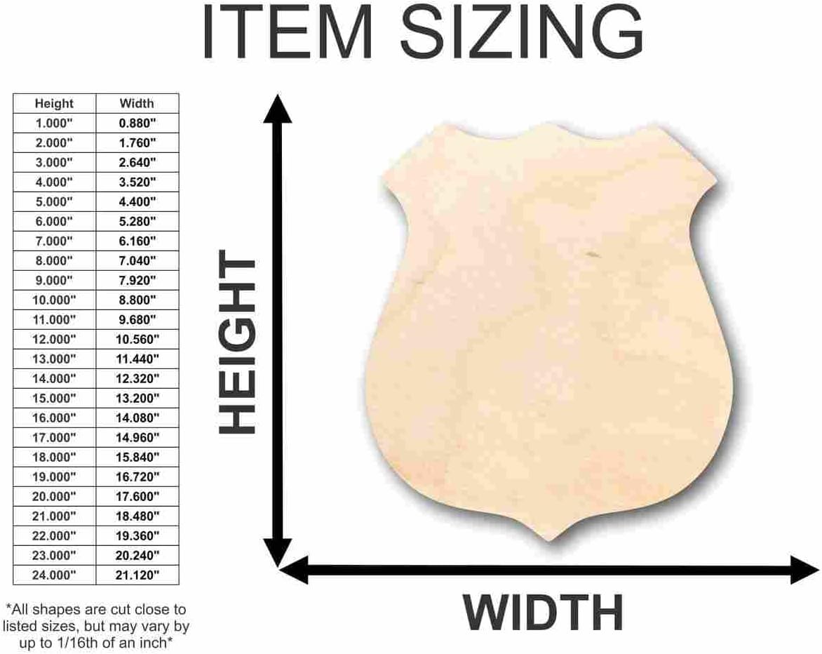 Unfinished Wood Police Badge Shape Law Enforcement Craft up to 46" DIY 16" / 1"