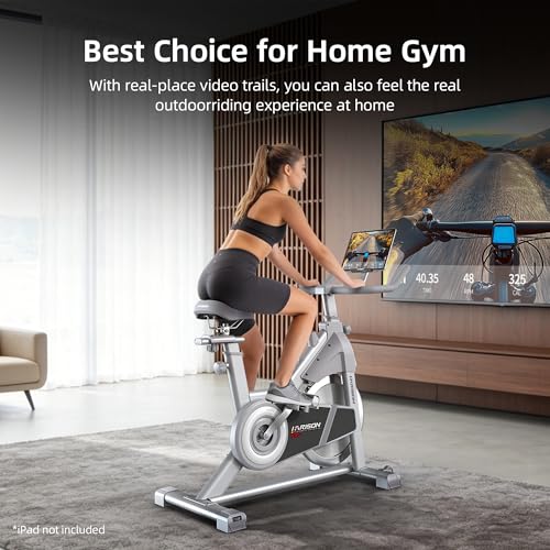 Image of HARISON Exercise Bike for Home, Magnetic Indoor Cycling Bike with Quiet Dual-Belt Drive, 380 LB Capacity Exercise Bike, Adjustable Resistance Stationary Bike with Push-to-Stop, App Compatible