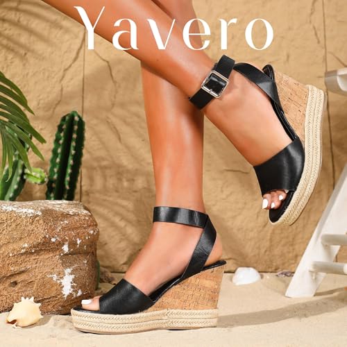Yavero Women's Espadrille Wedge Sandals Open Toe Platform Sandals with Ankle Strap Stylish Cork Wedges for Summer2