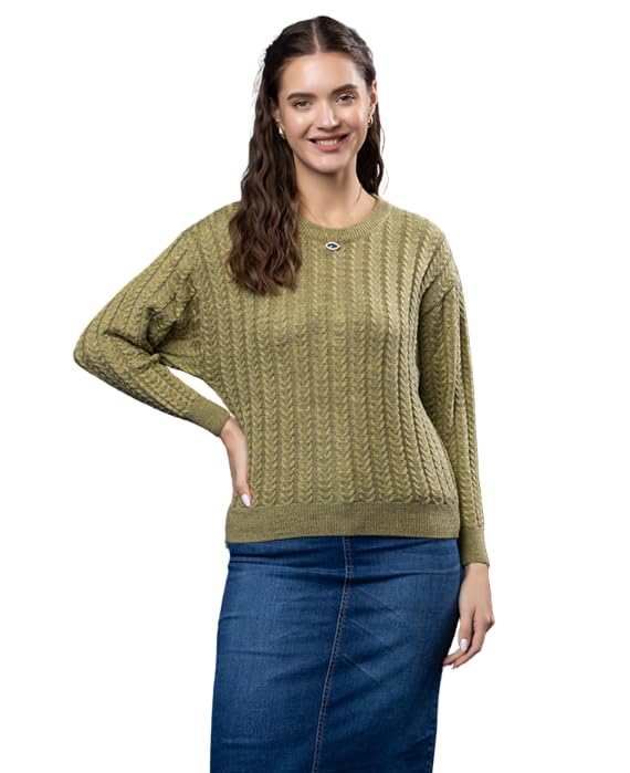 Image of Women's Cable Knit Woolen Pullover | Full Sleeve Round Neck Winterwear | Soft & Stylish Warm Sweater for Girls & Ladies