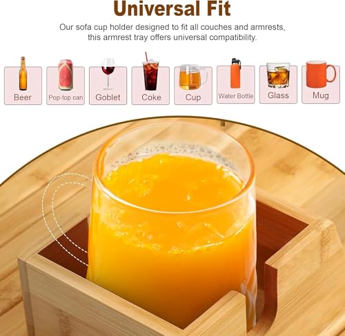 Image of MISHAVI Sofa Armrest Tray - Premium Wooden Arm Tray with Cup Holder | Flexible Couch & Bed Tray, Wooden Mat, Sofa Side Cover, Sofa Accessories