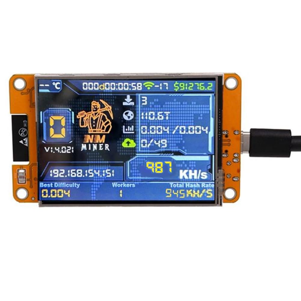 Minero de Bitcoin, Criptomonedas y Lotería NerdMiner NMMiner Mejorado, 987KH/S, Alta Velocidad, Pantalla Inteligente de 2.8 Pulgada