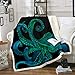Erosebridal Octopus Bedding Throw Blanket for Kids Adult Boys Girls, Sealife Plush Bed Blanket, Ocean Animal Sherpa Throw, Decoration Fleece Blanket Fuzzy Blankets, Black Green Throw 50