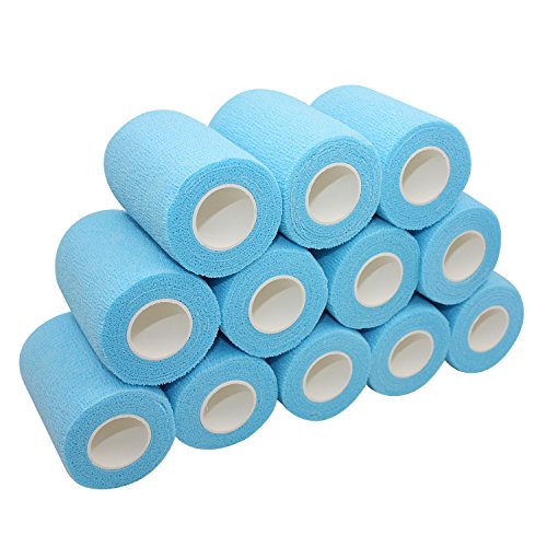 自着性 テーピング厚手 弾性包帯 伸縮性 通気性 7.5cmx 4.5m幅 STpro 応急手当エース包帯 獣医テープ手首足首の捻挫と腫れ (12巻, スカイブルー)