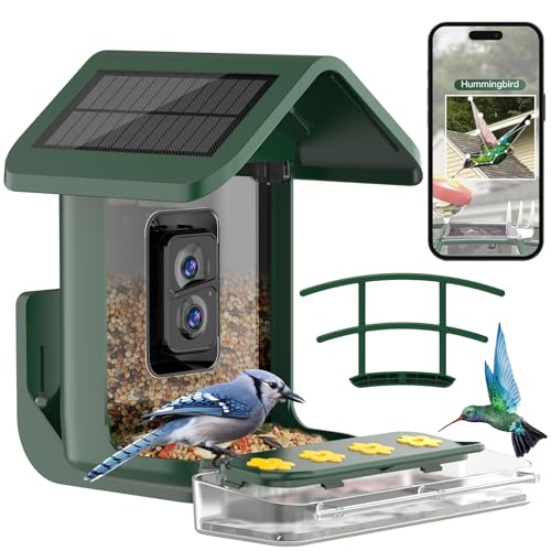 Bird Feeder with Camera Solar Powered: Smart Hummingbird Feeder for Backyard Tree - 2K Live AI Identify Auto Capture Bird Video - WiFi Bird Watching Feeders Gift for Mom Dad