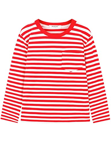 Camisetas de manga larga de algodón con rayas para niños y niñas, camisetas para niños de 4T, 5, 6, 7, 8, 9, 10, 11, 12, camiseta de cuello redondo, 13-14 años