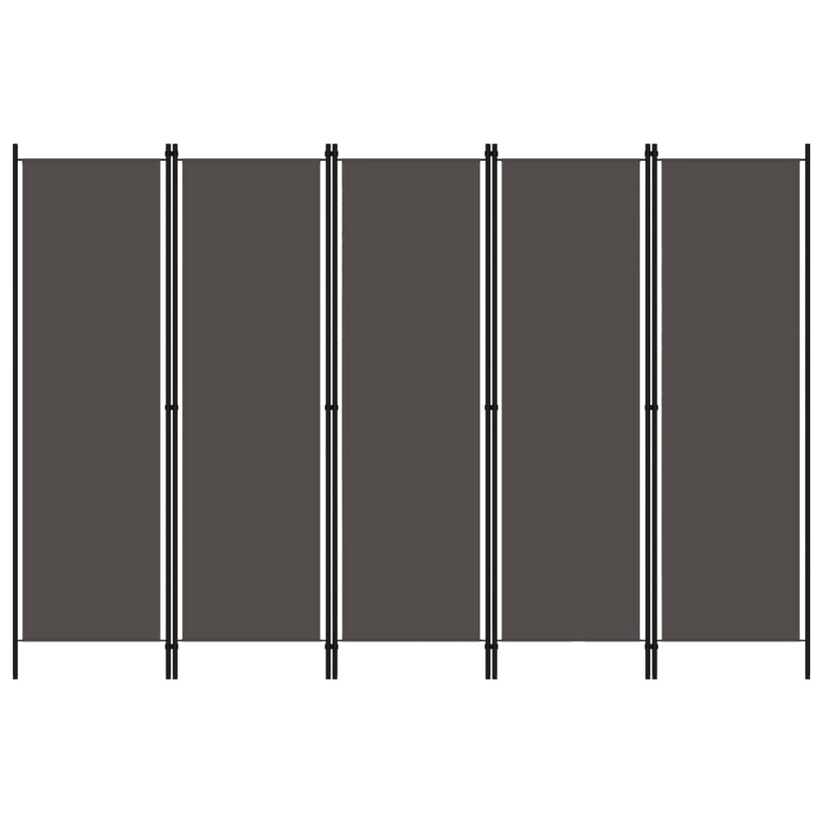 Homgoday Paravento divisorio a 5 pannelli, grigio antracite, 250 x 180 cm, paravento pieghevole, separatore di ambiente, schermo di privacy per soggiorno ufficio giardino