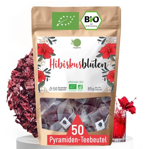 ORIGEENS HIBISKUSTEE BIO Premiumqualität - 50 Beutel | Bio Hibiskusblüten getrocknet für Tee Früchtetee Eistee Karkade tee | Hibiskus Tee für Drainage Detox-Kur