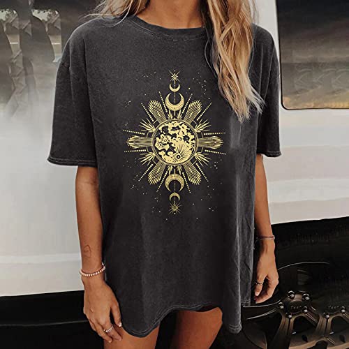 Image of Summer Y2k Tops for Womens, Casual Vintage Short Sleeve T-Shirt, Girls Oversize Loose Round Neck Elastic Tee