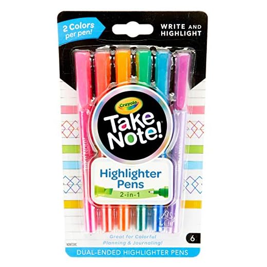 Crayola Take Note Highlighters and Dual Tip Pens, Assorted Colors, School Supplies, At Home Crafts for Kids, 6 Count