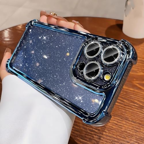 Coque silicone iPhone 14 Pro Max bleue à paillettes et protection airbag