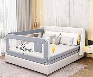 nobranded Toddlers Bed Rails Extra Long Swing Down Baby Bed Guards Fold Down Safety Bedrail with Dear Pattern Kids Guardrail for Twin Double Full Size Queen King(1side 200cm L)