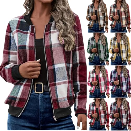 Jackets for Women Trendy Long Sleeve Plaid Shackets Casual Zip up Fall Lightweight Jacket Fall Winter Outfits 2025
