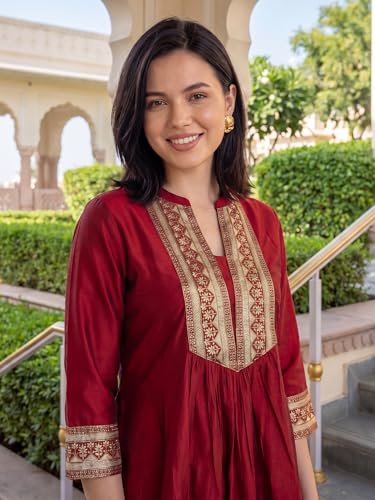 Image of INDO ERA Women's Liva Solid A-Line Kurta & Pant Set