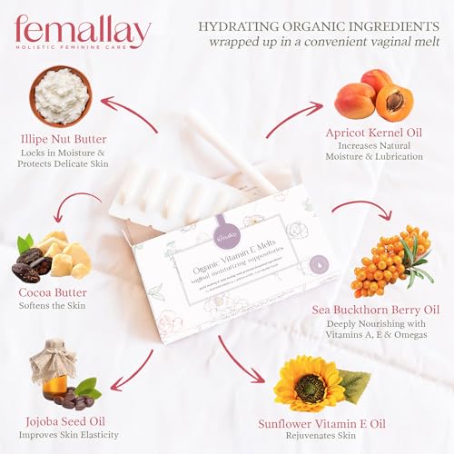 Image of Femallay Everyday Moisturizing Vitamin E Vaginal Melts, 100% Natural Suppositories, For Dyness and Menopausal Women, Limited Ingredients, 14 Individually-Sealed Melts + 1 Applicator, 3-Pack
