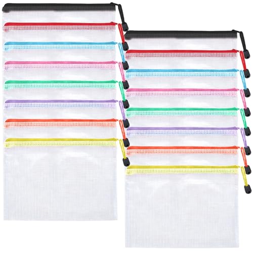 16 Stück A4 A5 Dokumententasche mit Reißverschluss–Wasserdichte Zipper Beutel für Aufbewahrung und Organisation,Reise Essentials,Büromaterial,Schule,Mappen A4, Geldtasche dokumententaschen(Mehrfarbig)