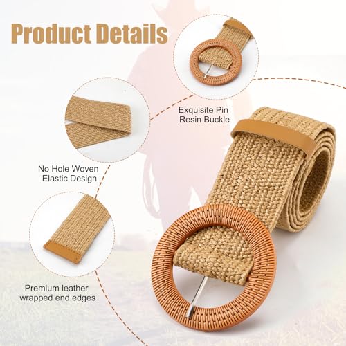 2pcs Braided Waist Belts for Women, Straw Woven Elastic Belt Summer Dress Belts Boho Wide Stretch Braided Belt with4
